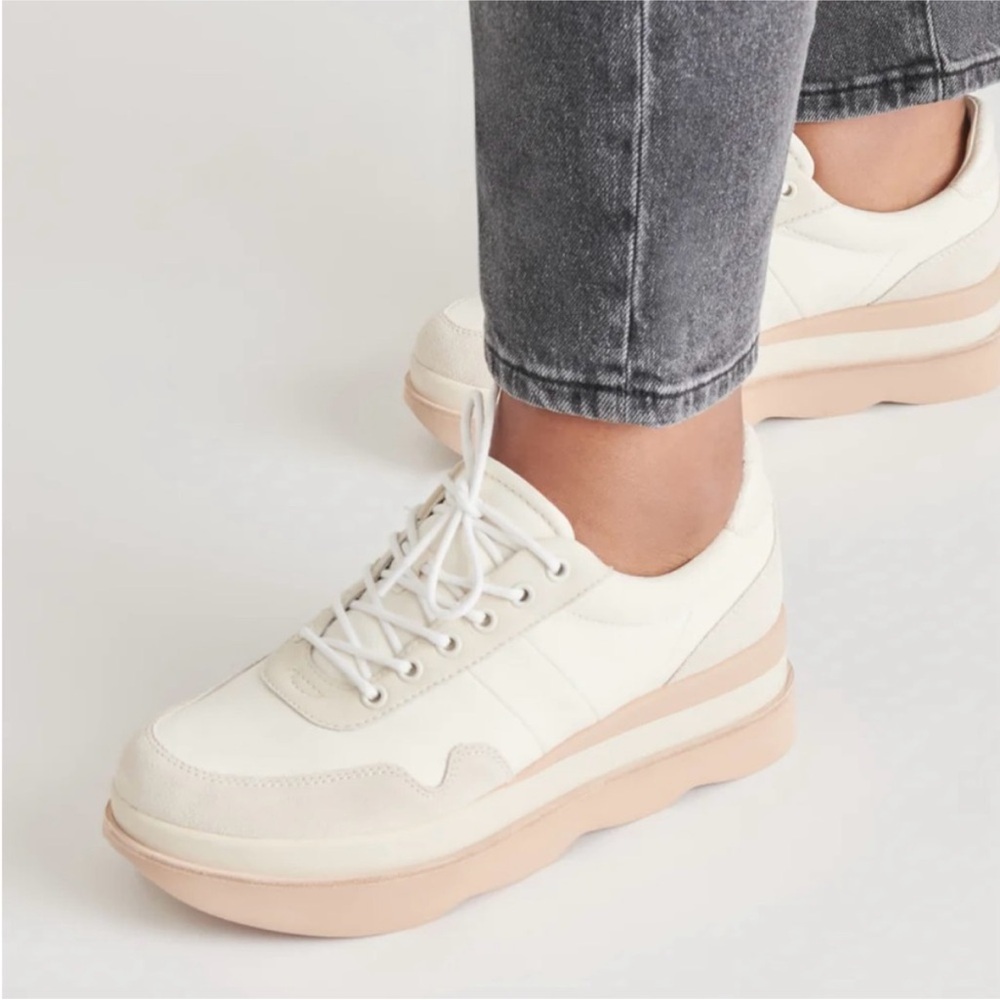 NEW Dolce Vita Women's Jayne Double Platform Lace-Up White Sneakers Size 7.5